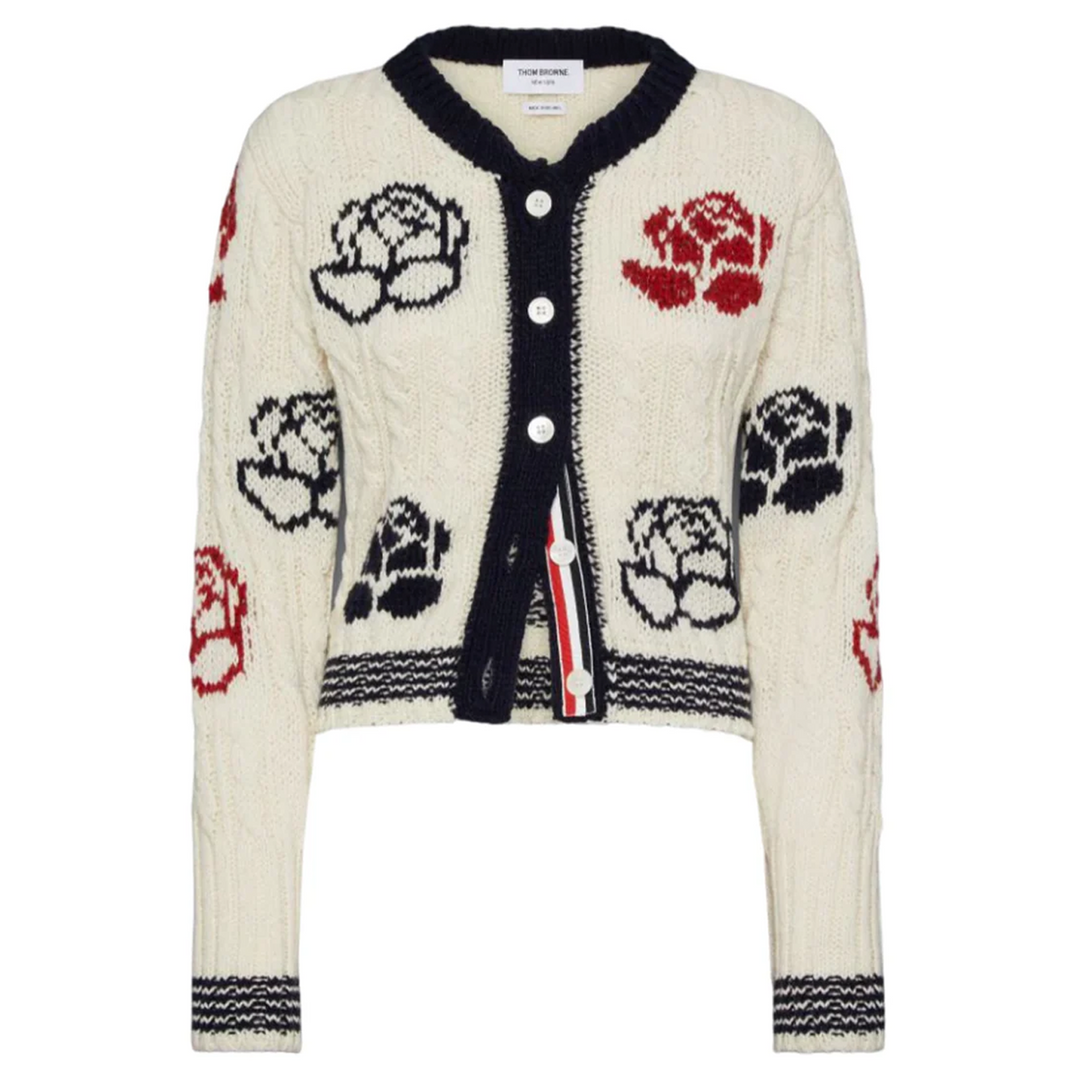 Rose Intarsia And Cable Check Cardigan Women