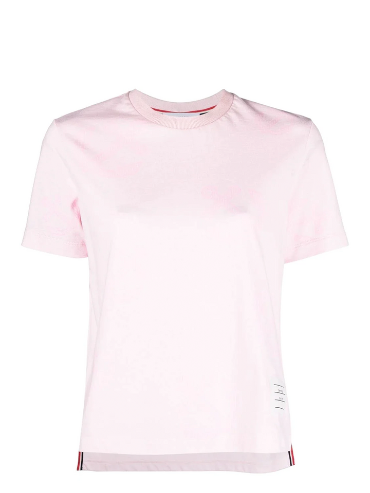 Thom Browne Short Sleeve Tee With Tonal Allover Pink 1