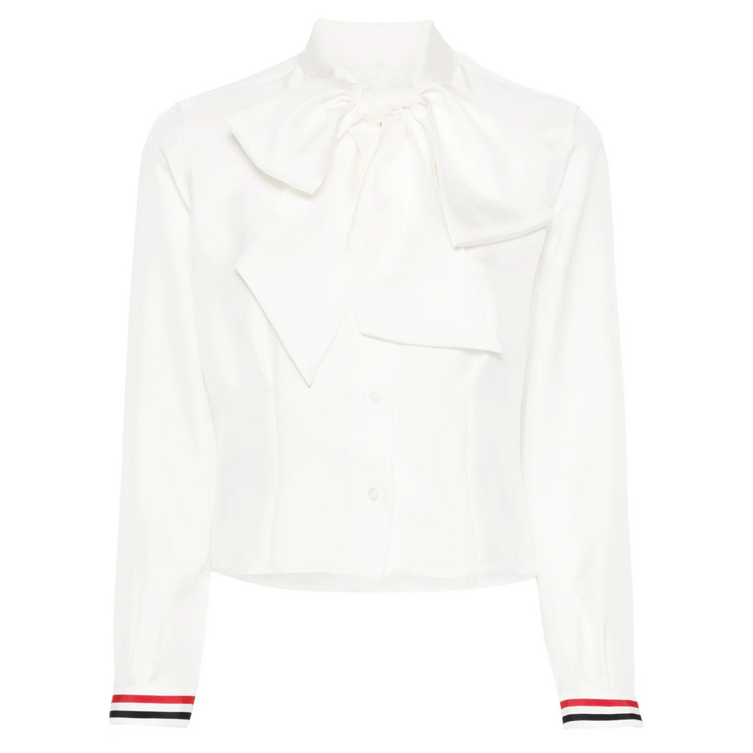 Silk Twill Bow Collar Blouse