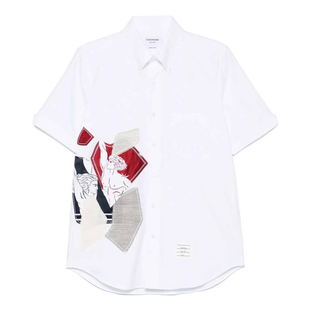 Straight Fit Button Down Shirt With Patchwork Detail Men