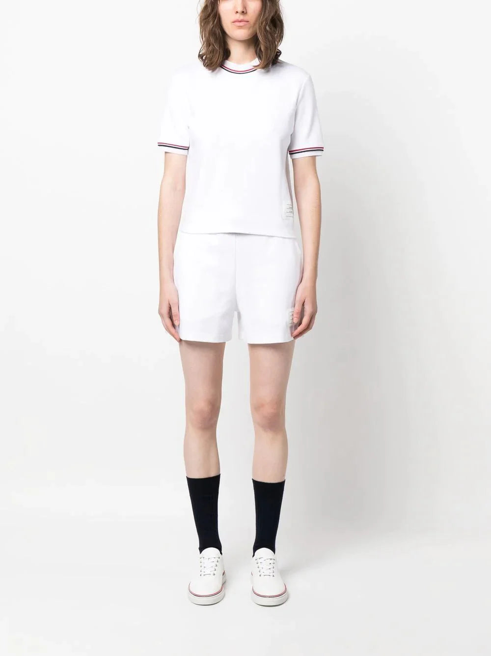 Thom Browne Sweat Shorts With Rwb Stripe Trim White 2