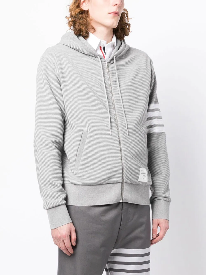 Thom-Browne-Zip-Hoodie-With-4Bar-In-Cotton-Light-Grey-3