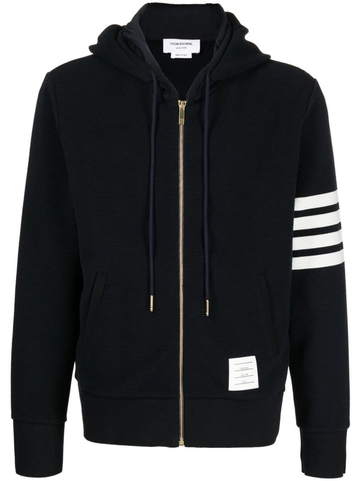 Zip Hoodie With 4Bar In Cotton