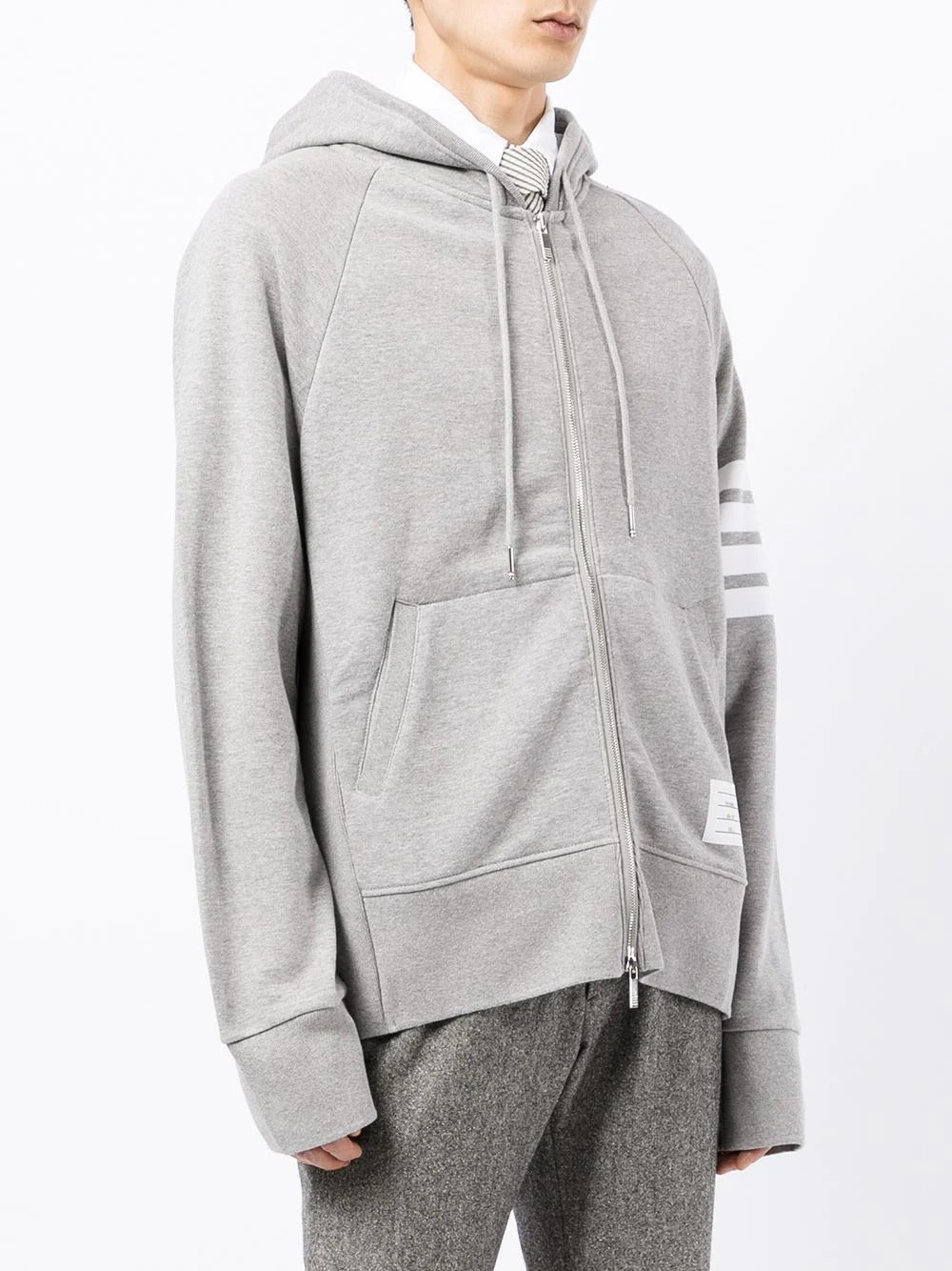 Thom-Browne-Zip-Hoodie-With-4Bar-In-Loopback-Light-Grey-3