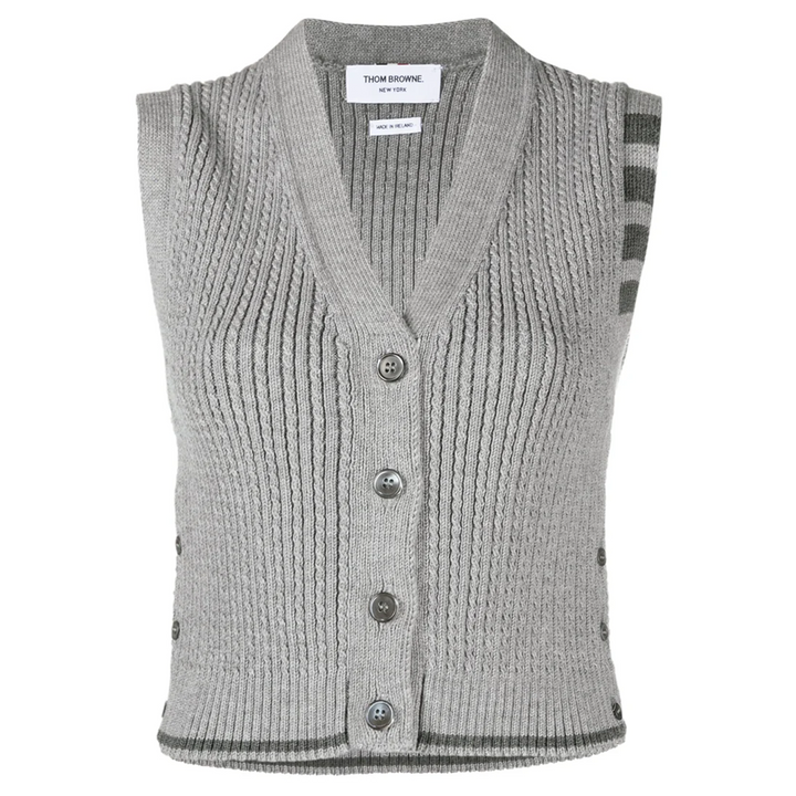 Merino Wool 4-Bar Cropped Cable Cardigan Vest