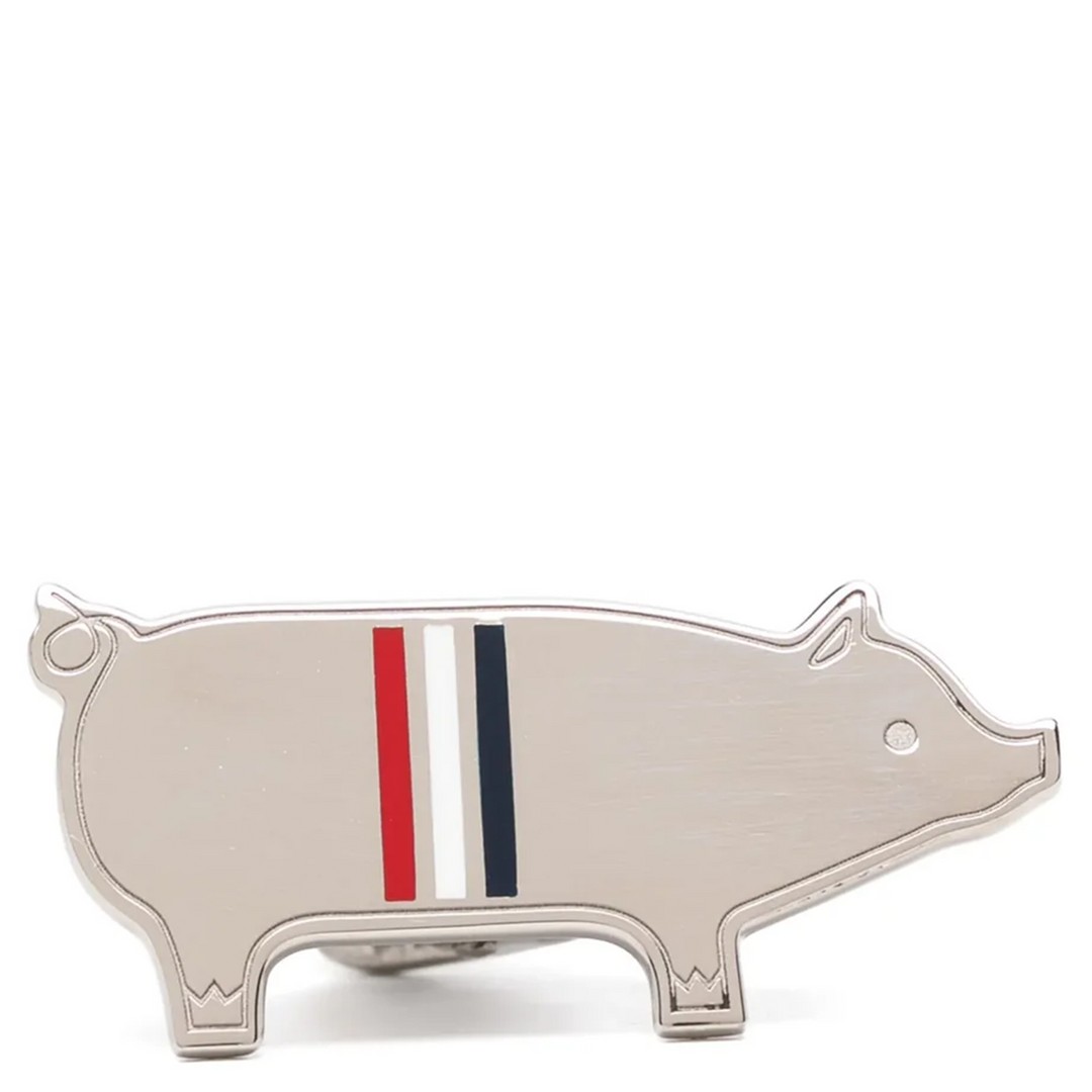 Silver Plated Enamel Pig Tie Bar