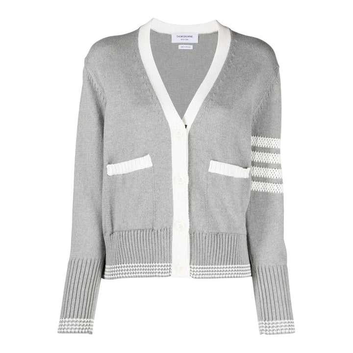 Club21 - Thom Browne - 4-Bar V-Neck Cotton Cardigan Women - CARDIGANS - Light Grey