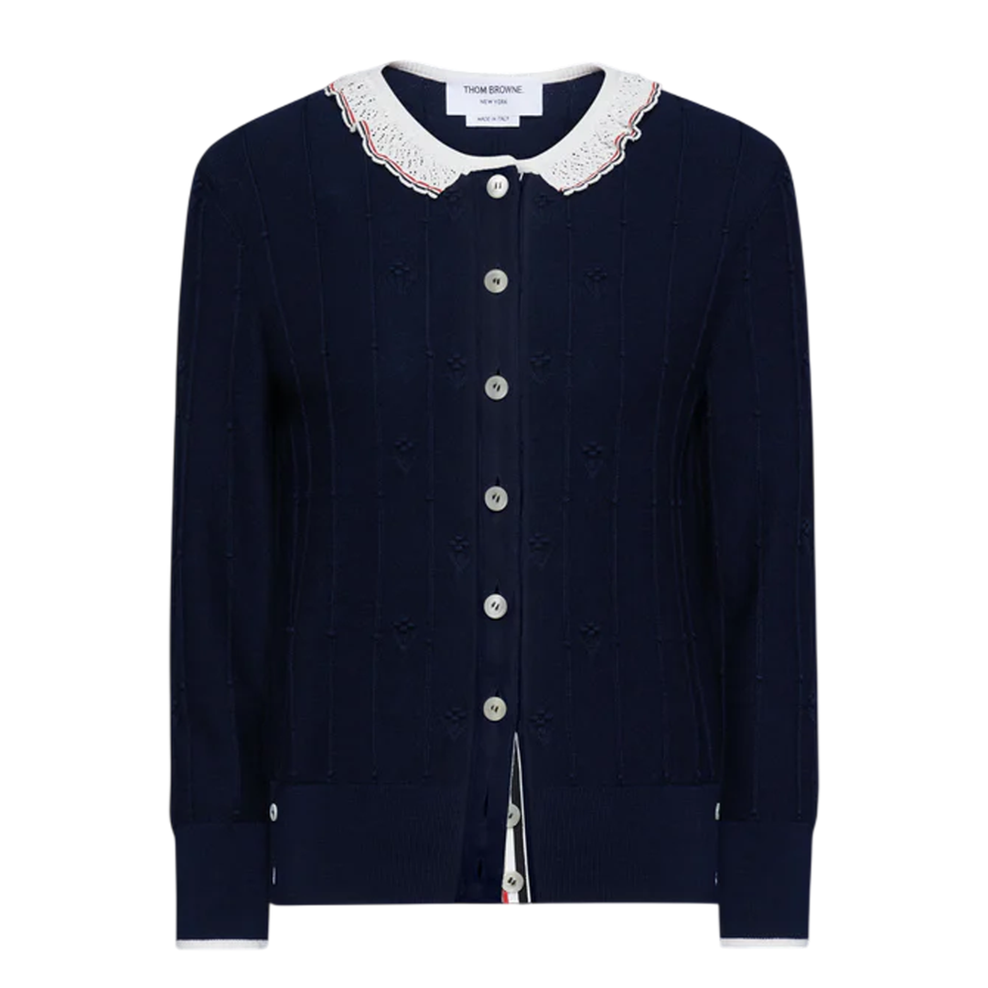 Bobble Stitch Lace Trim Cardigan