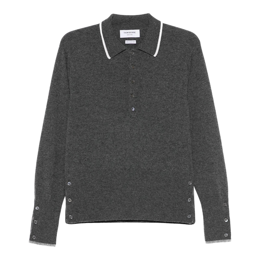 Club21 - Thom Browne - Browne 65 Jersey Intarsia Cashmere Long Sleeve Polo Men - KNIT TOPS - Grey
