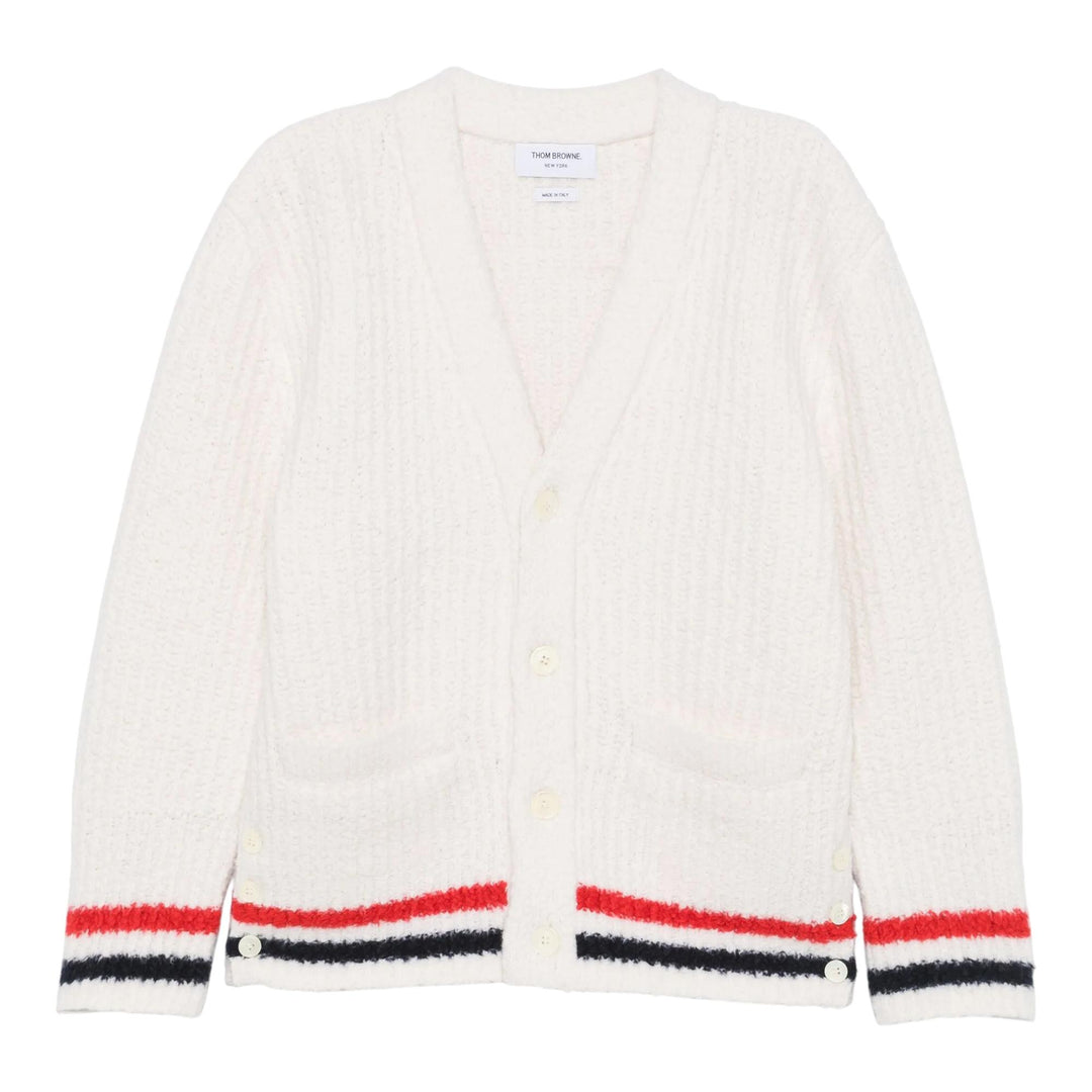 Club21 - Thom Browne - Chunky Rib Stitch V Neck Cardigan Men - CARDIGANS - White