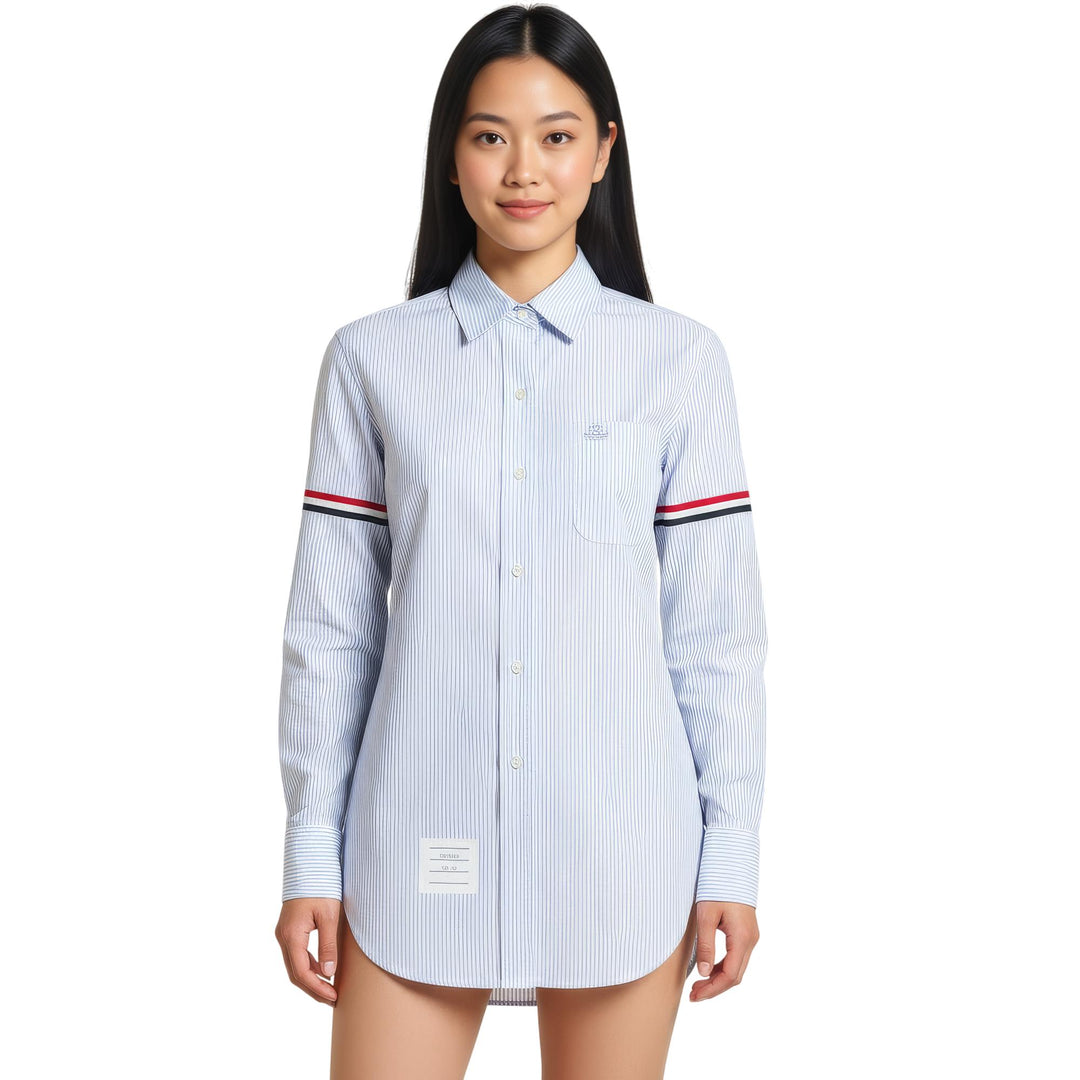 Club21 - Thom Browne - Classic Long Sleeve Round Collar Top - BLOUSES - Light Blue