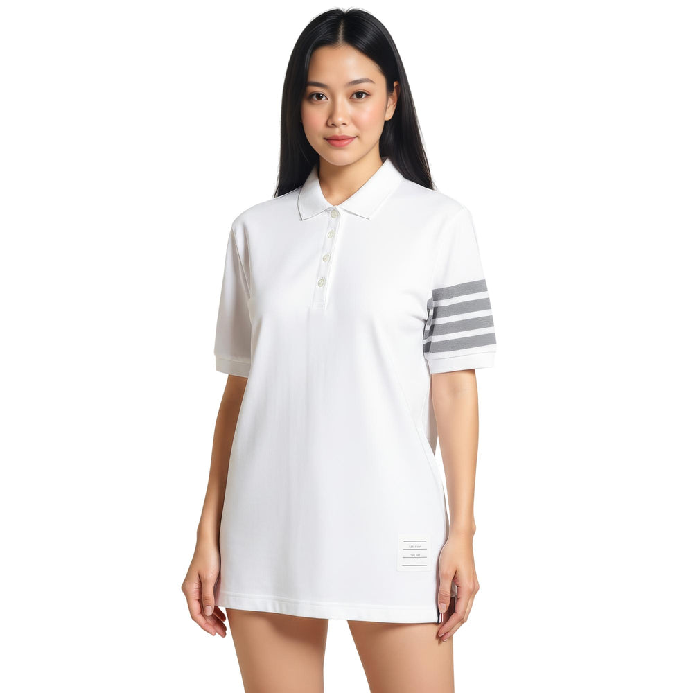 Club21 - Thom Browne - Classic Pique 4-Bar Short Sleeve Polo Women - POLOS - White