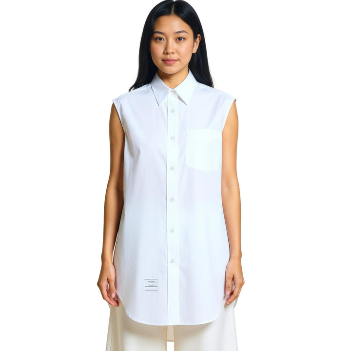 Club21 - Thom Browne - Classic Sleeveless Point Collar Top - BLOUSES - White