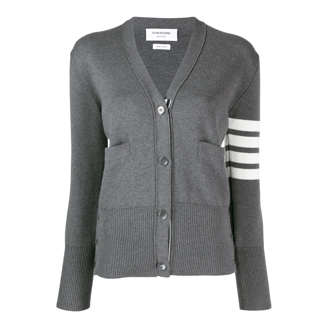 Club21 - Thom Browne - Cotton 4-Bar Milano Classic V-Neck Cardigan Women - CARDIGANS - Grey