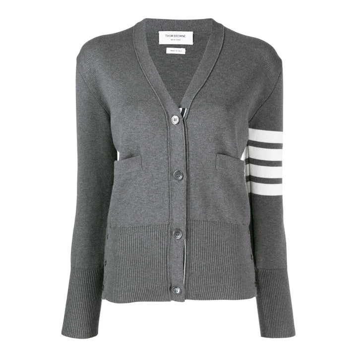 Club21 - Thom Browne - Cotton 4-Bar Milano Classic V-Neck Cardigan Women - CARDIGANS - Grey