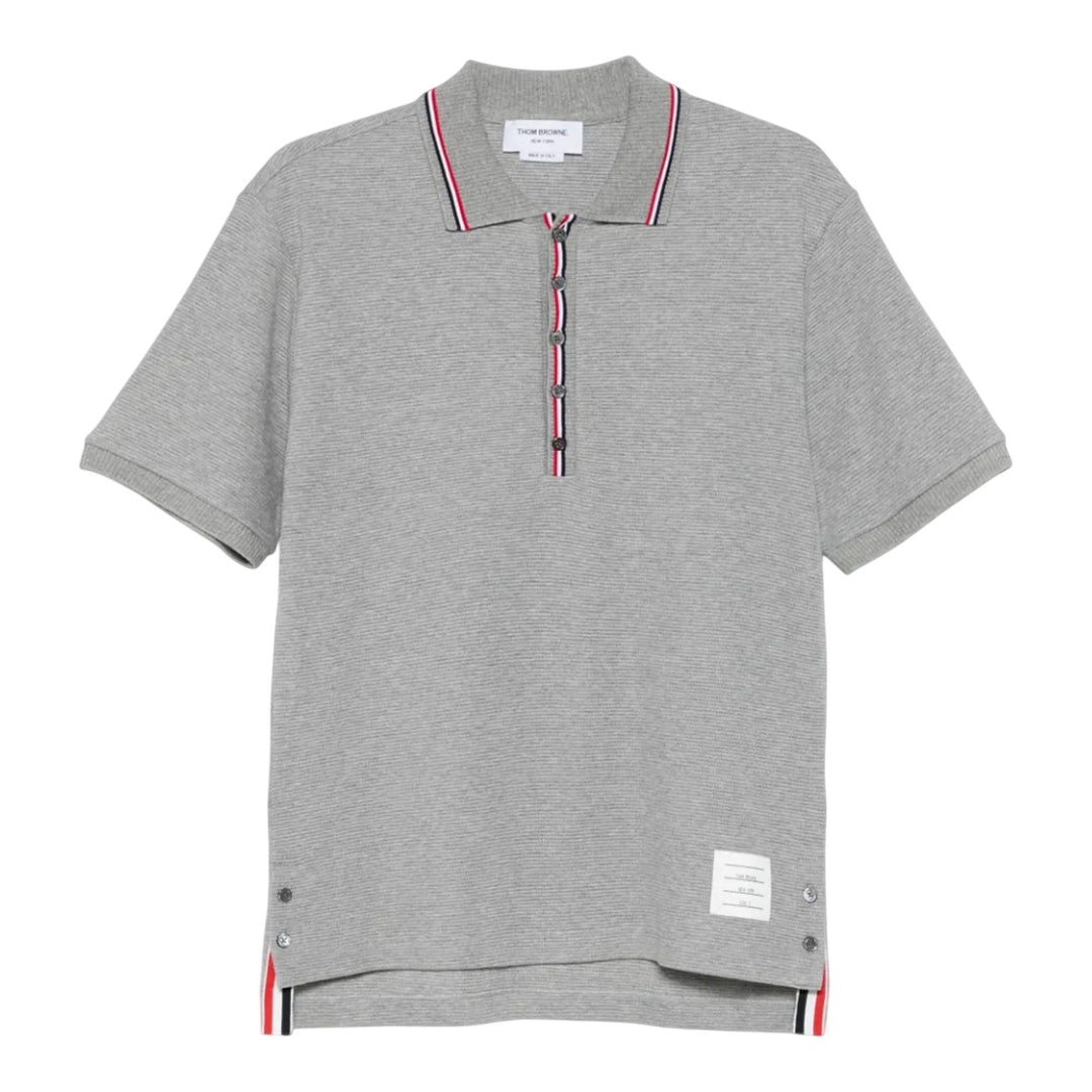 Club21 - Thom Browne - Cotton Waffle Rib Cuff Polo Men - POLOS - Light Grey