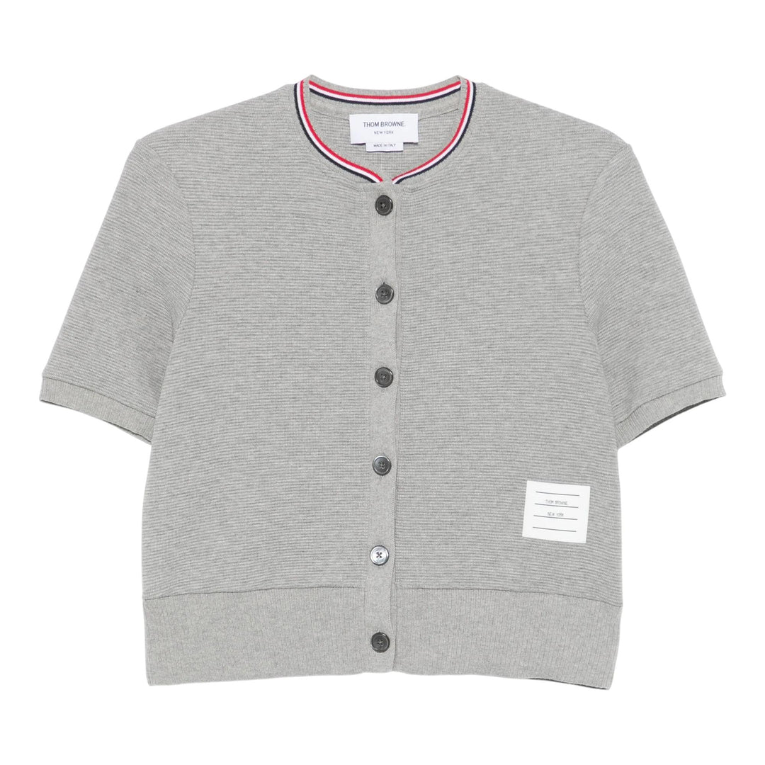 Club21 - Thom Browne - Cotton Waffle Short Sleeve Cardigan Women - CARDIGANS - Light Grey