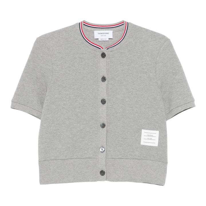 Club21 - Thom Browne - Cotton Waffle Short Sleeve Cardigan Women - CARDIGANS - Light Grey