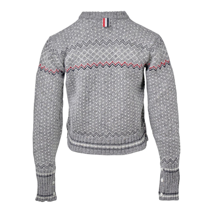 Club21 - Thom Browne - Fairisle Jacquard Donegal Cropped Cardigan Women - CARDIGANS - Light Grey