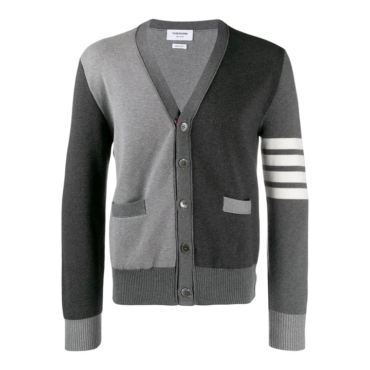Club21 - Thom Browne - Funmix Cotton Crepe Milano Stitch 4-Bar Cardigan Men - CARDIGANS - Grey
