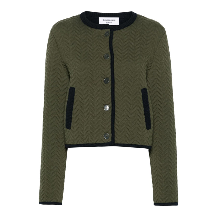 Club21 - Thom Browne - Herringbone Quilted Jacquard Cardigan Women - CARDIGANS - Dark Green