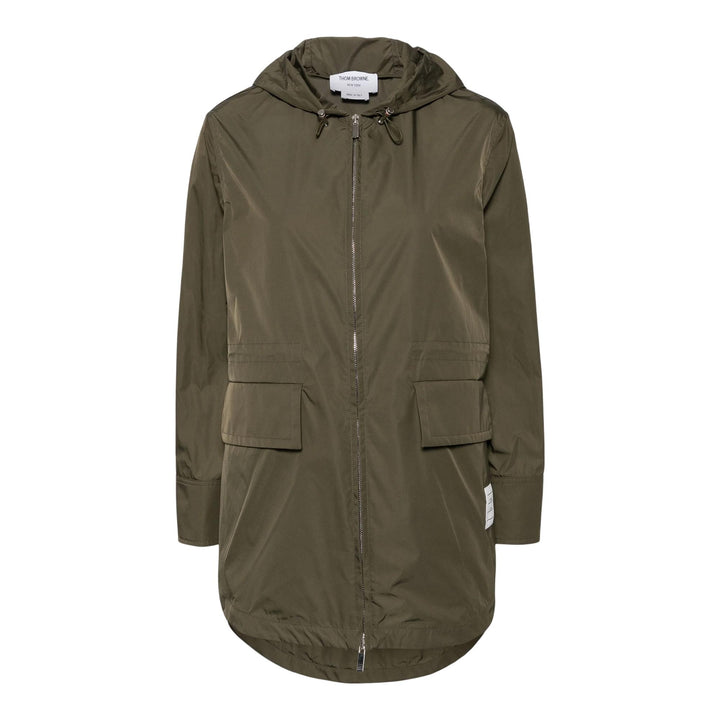 Club21 - Thom Browne - Hooded Shirt Hem Parka In Nylon Women - COATS - Dark Green