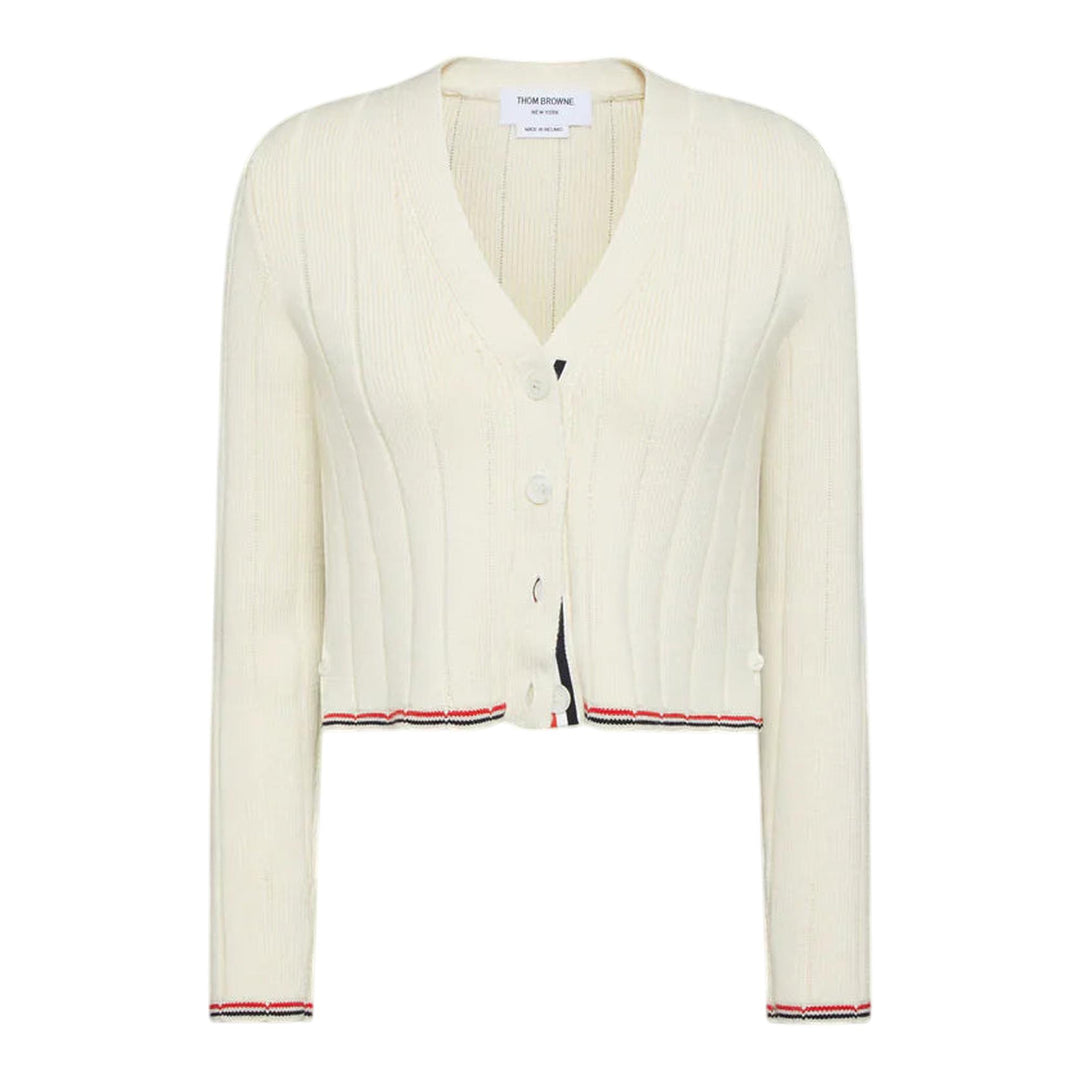 Club21 - Thom Browne - Merino Wool V Neck Cardigan Women - CARDIGANS - White