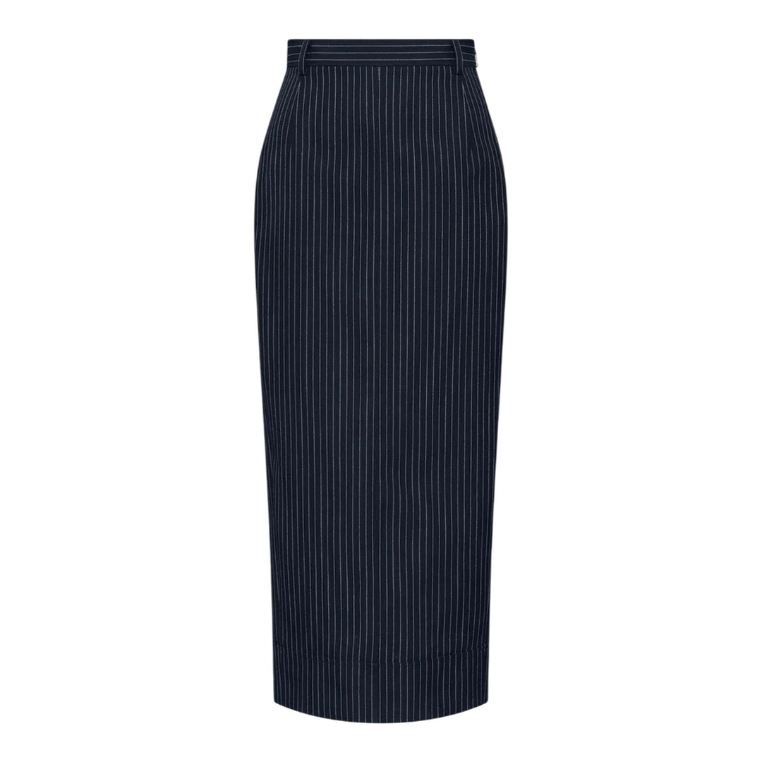 Club21 - Thom Browne - Pinstripe High Twist Wool High Waisted Pencil Skirt Women - SKIRTS - Navy