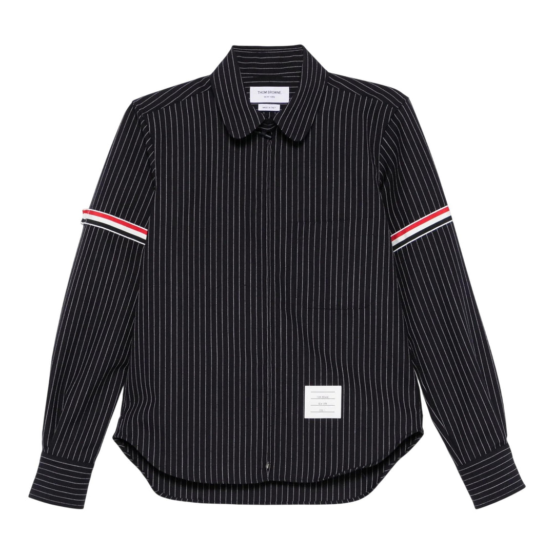 Club21 - Thom Browne - Pinstripe High Twist Wool Zip Up Shirt Men - SHIRTS - Navy