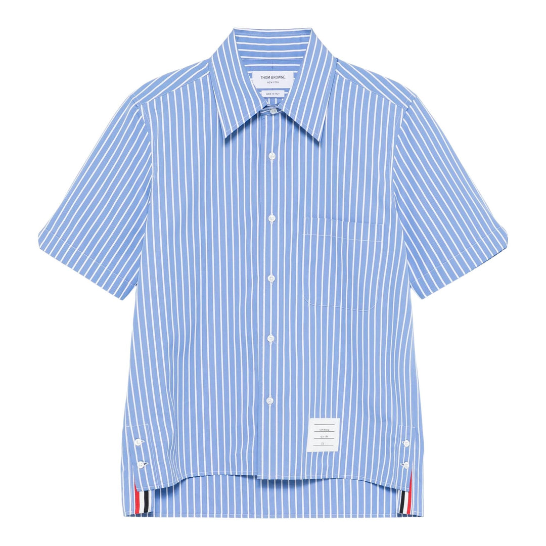 Club21 - Thom Browne - Pinstripe Poplin Short Sleeve Shirt Men - SHIRTS - Blue