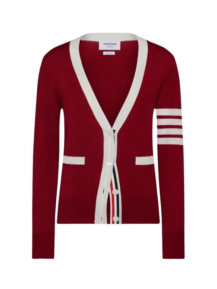 Thom_Browne_Relaxed_Fit_V_Neck_Cardigan-Red