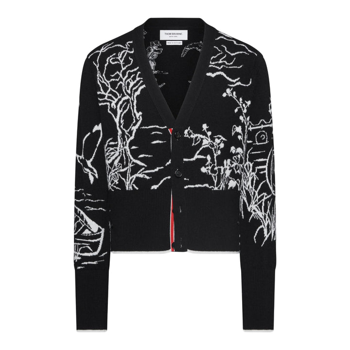 Club21 - Thom Browne - Scenic Jersey Intarsia Cashmere V Neck Cardigan Men - CARDIGANS - Black