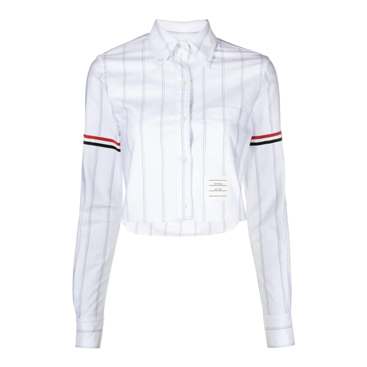 Club21 - Thom Browne - Stripe Oxford Armband Cropped Shirt Women - BLOUSES - White