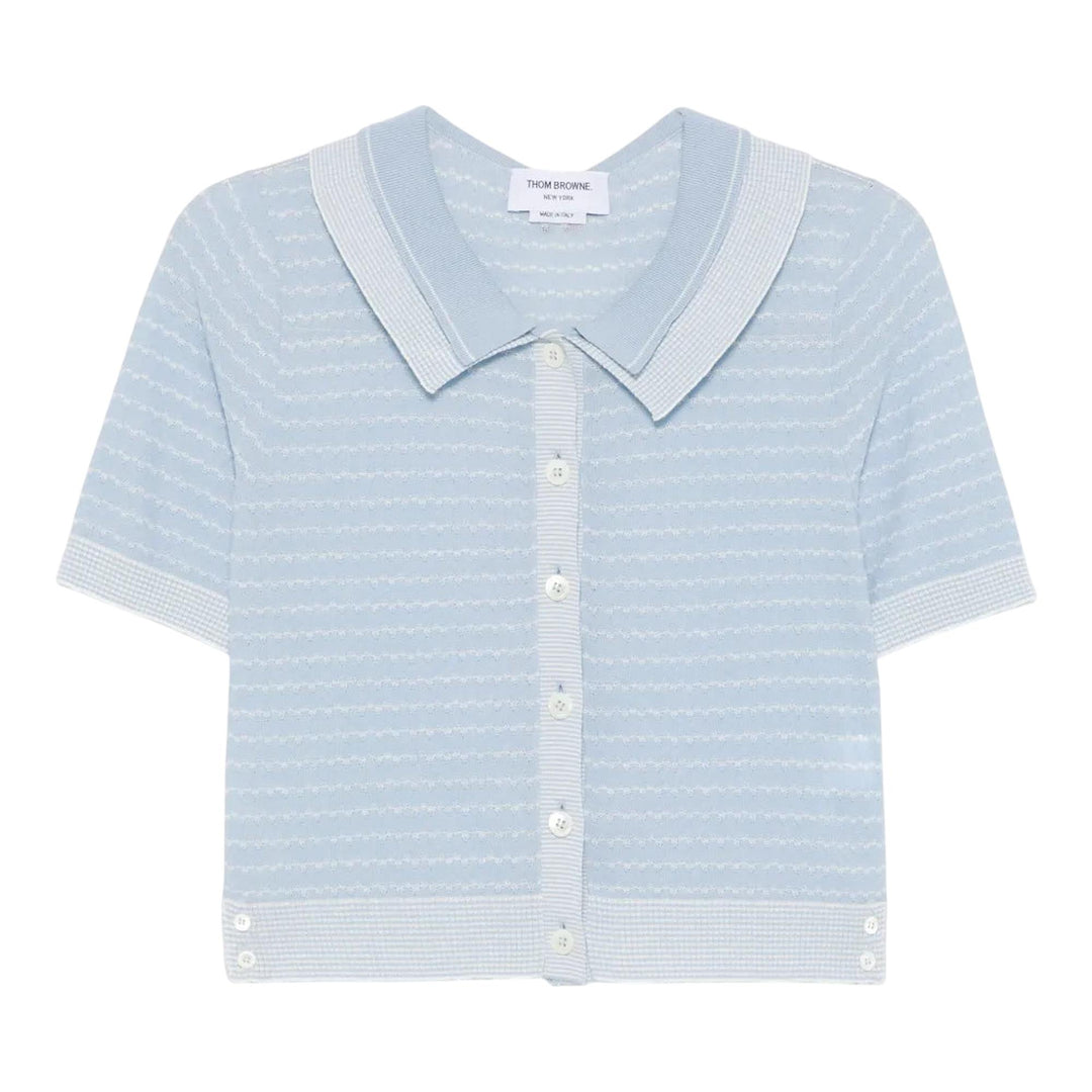 Club21 - Thom Browne - Striped Tuck Stitch Short Sleeve Cardigan Women - CARDIGANS - Light Blue