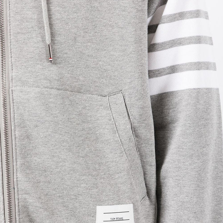 Thom-Browne-Zip-Hoodie-With-4Bar-In-Loopback-Light-Grey-5