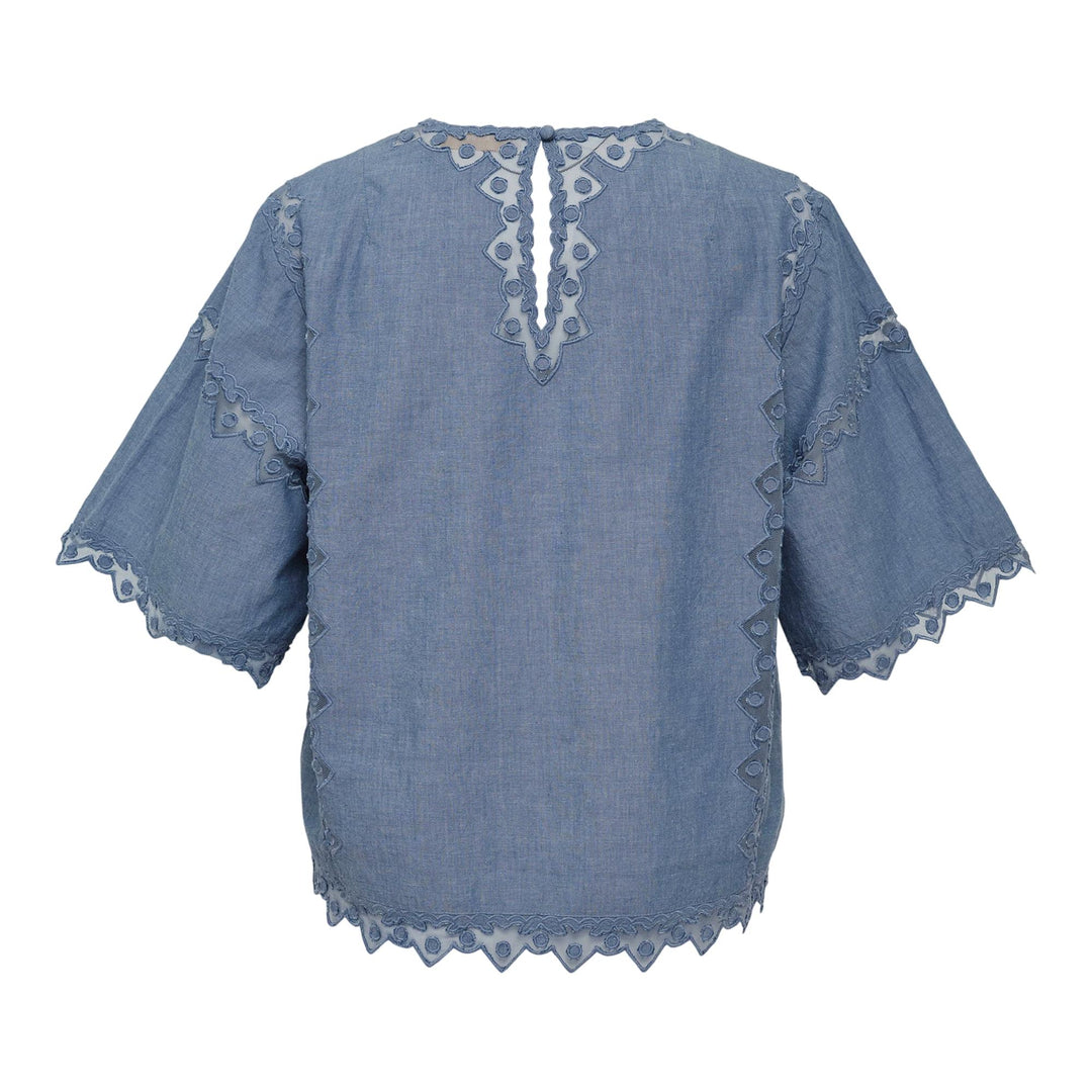 Club21 - Ulla Johnson - Kai Short Sleeve Top - WOVEN TOPS - Blue