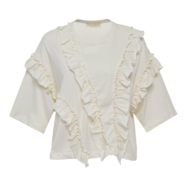 Club21 - Ulla Johnson - Sydney Short Sleeve Ruffle Tee - TEES - Off-White