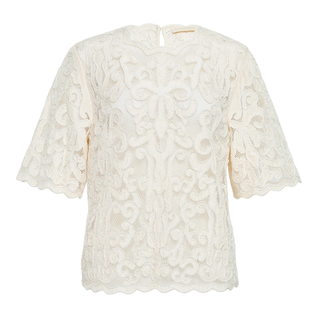 Club21 - Ulla Johnson - Tasia Applique Short Sleeve Top - WOVEN TOPS - Off-White