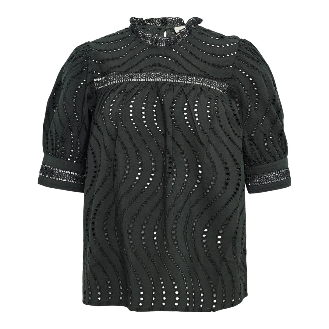 Club21 - Ulla Johnson - Virginia Lace Collar Short Sleeve Blouse - BLOUSES - Green