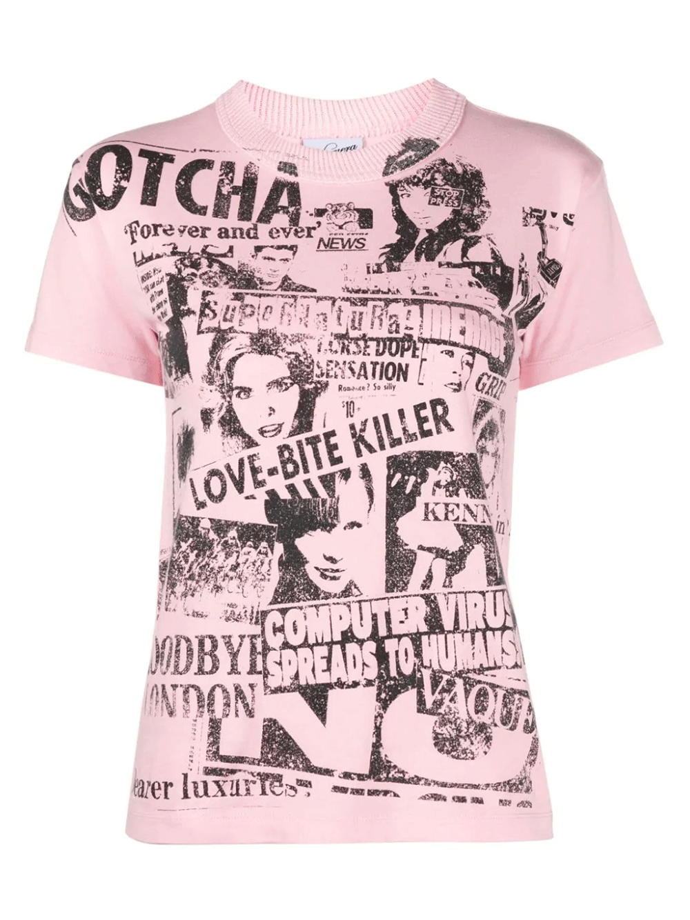 VAQUERA-Womens-Newsprint-T-Shirt-Pink-1