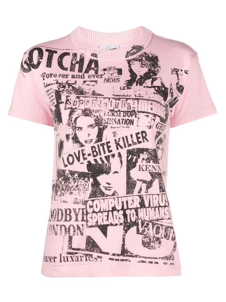 VAQUERA-Womens-Newsprint-T-Shirt-Pink-1