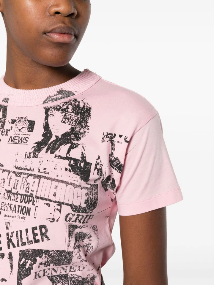 VAQUERA-Womens-Newsprint-T-Shirt-Pink-5