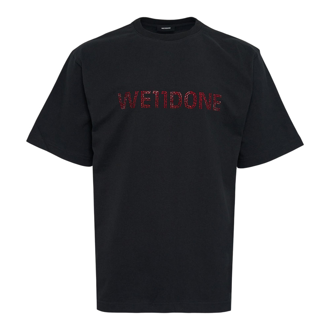 Club21 - We11done - Black Rhinestone Basic Logo Tee - TEES - Black
