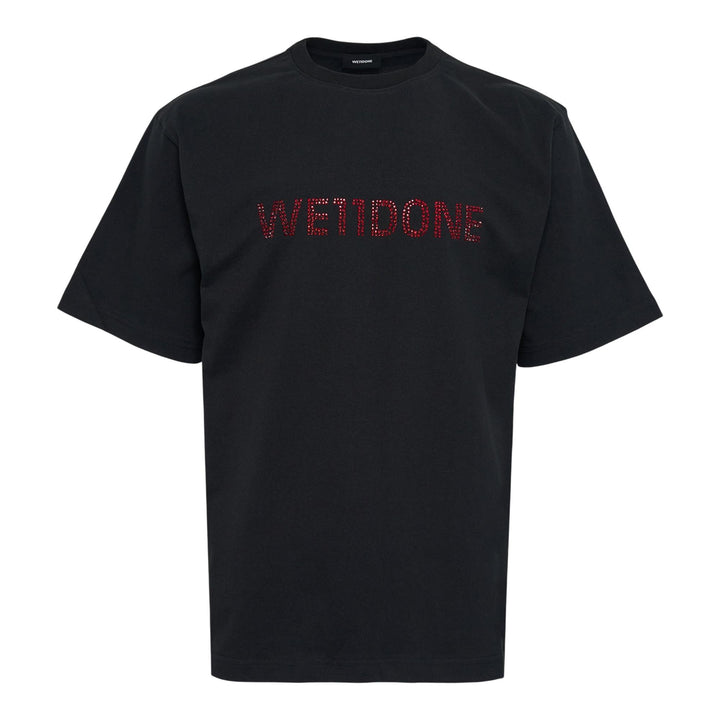 Club21 - We11done - Black Rhinestone Basic Logo Tee - TEES - Black