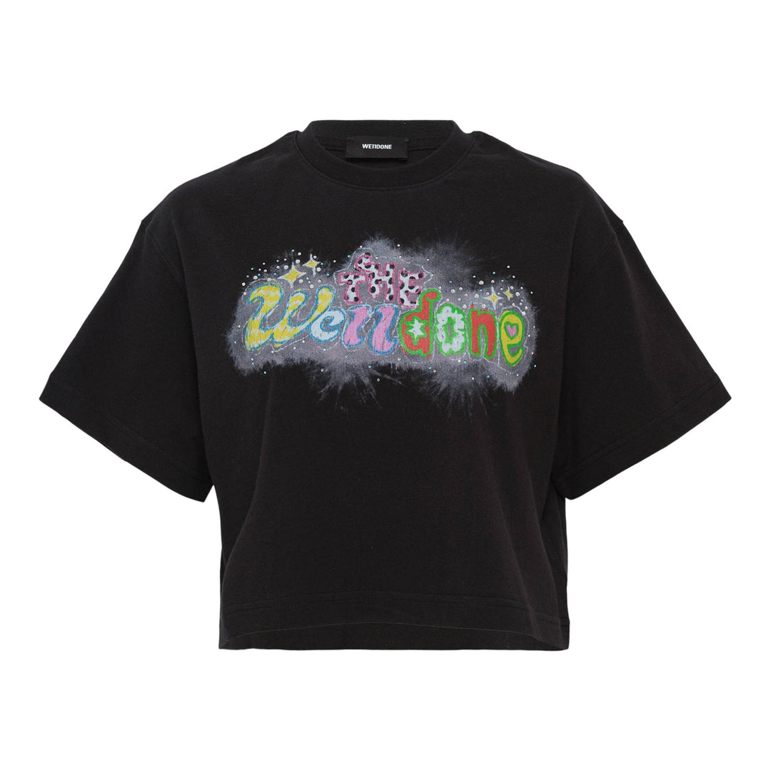 Club21 - We11done - Black Womens Crayon Logo T-Shirt - TEES - Black