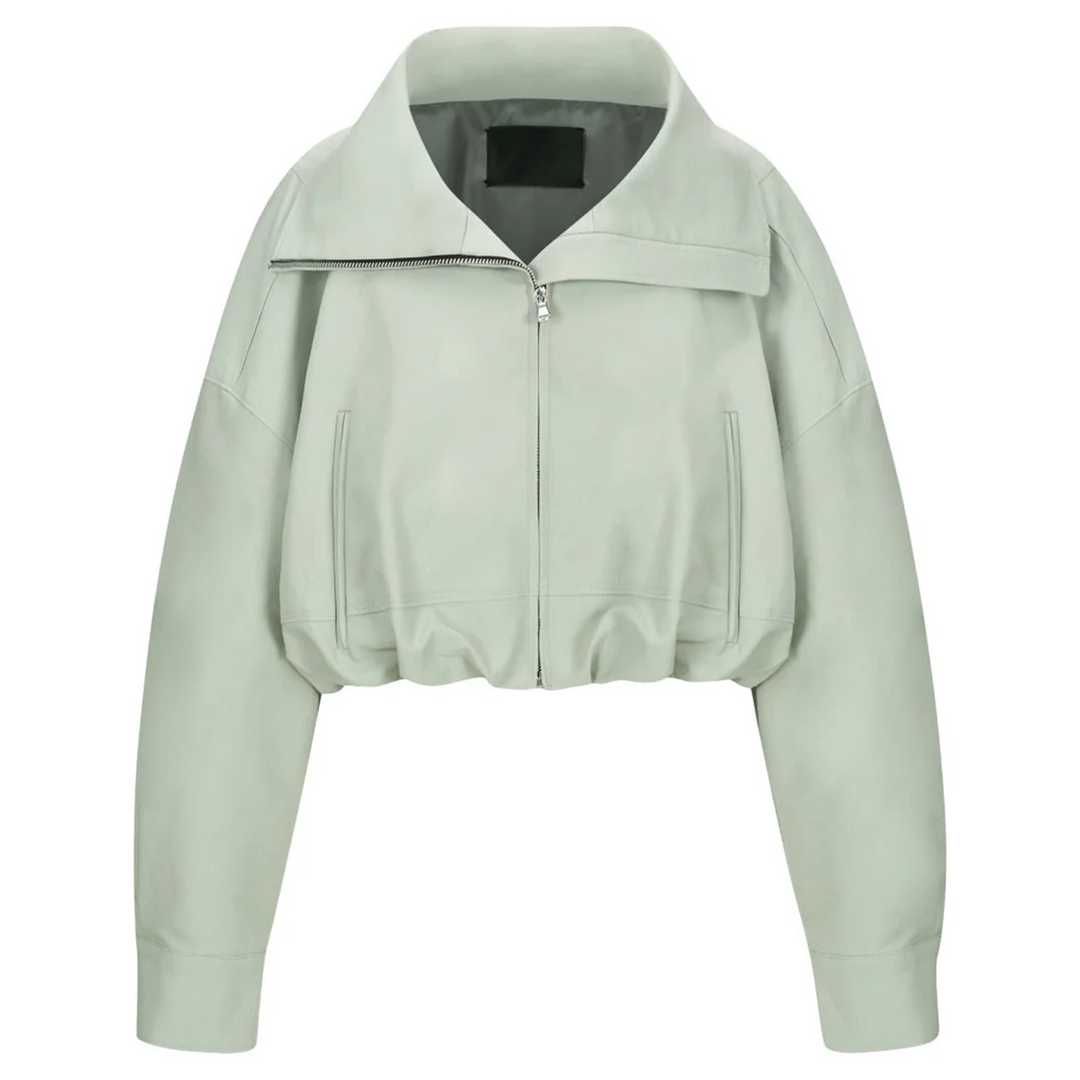 Flat Collar Zip-Up Cotton Jacket