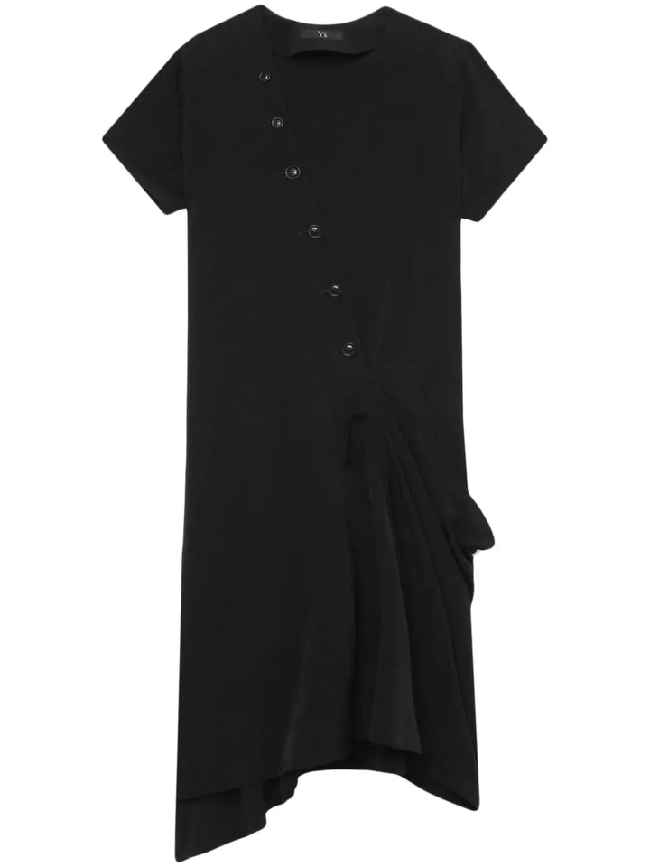 Y's-Half-Sleeve-Drape-Dress-Black-1