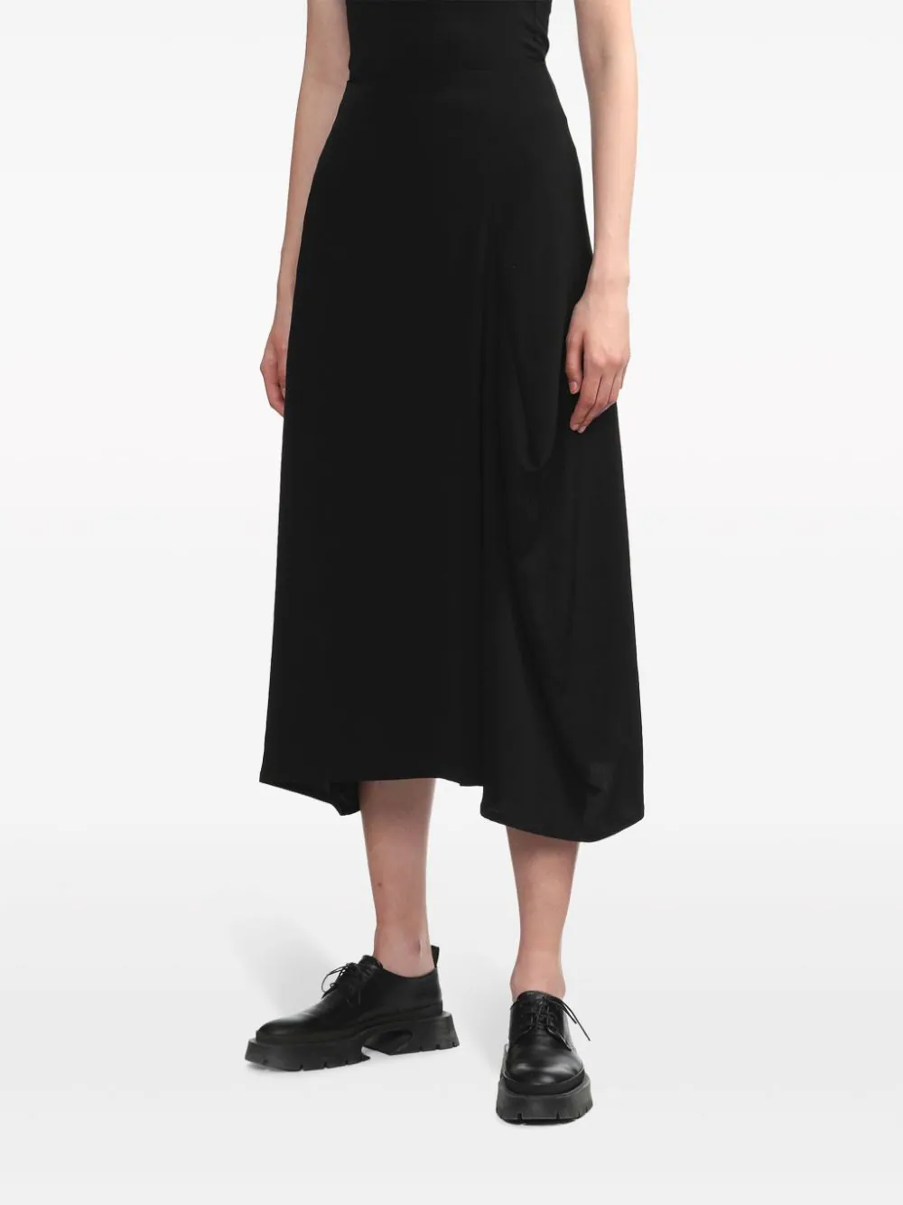 Y's-Panel-Tuck-Flared-Skirt-Black-3