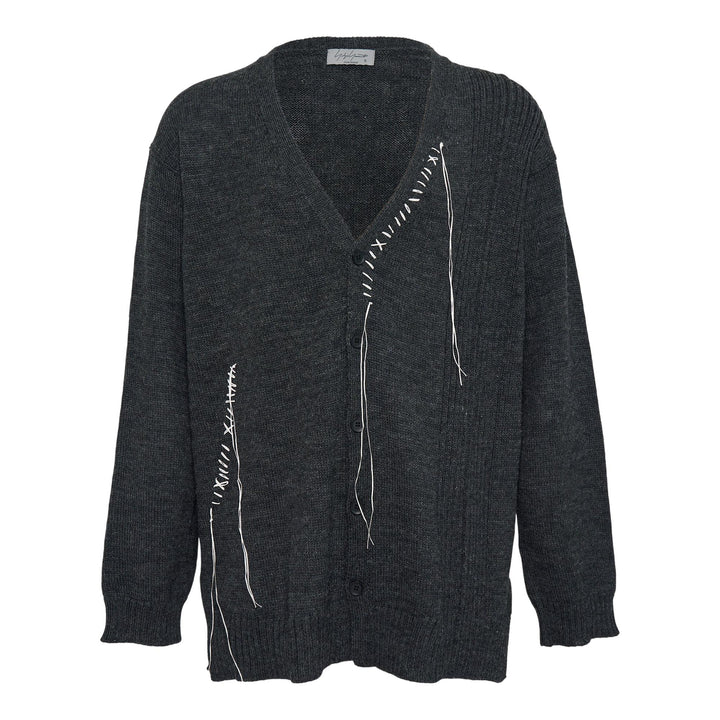 Club21 - Yohji Yamamoto - Embroidery V Neck Cardigan - CARDIGANS - Charcoal