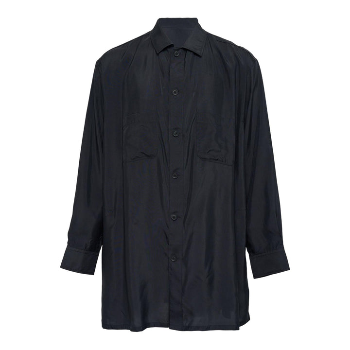 Club21 - Yohji Yamamoto - Open Collar Shoulder Pleats Blouse - SHIRTS - Black